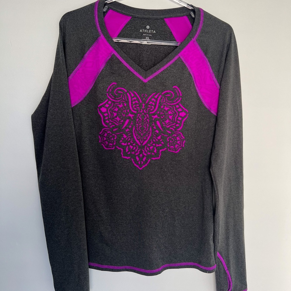 Athleta Tenacity laser cut neon long sleeve top
